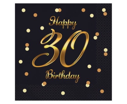 Serwetki papierowe Happy 30 Birthday czarne 33x33