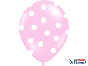Balon Kropki Białe J.Różowy 30 cm - na sztuki