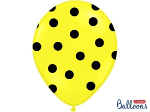 Balon Kropki Czarne Żółty 30 cm - na sztuki