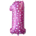 Balon foliowy Cyfra 1 w serca Różowa 75 cm