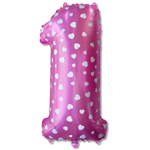Balon foliowy Cyfra 1 w serca Różowa 75 cm