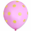 Balony 30 cm Kropki Żółte J.Różowy 5 sztuk