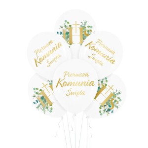 Zestaw balonów Pierwsza Komunia Eukaliptus 6 szt
