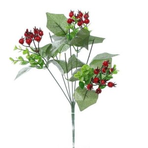 Gałązka dekoracyjna bukszpan z głogiem 40 cm 