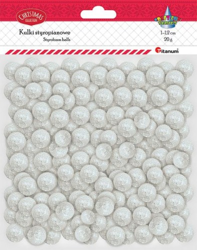 Kulki styropianowe brokatowe 10-12mm Białe 20g