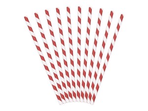 Słomki papierowe paski 19,5 cm 10 szt czerwone 007