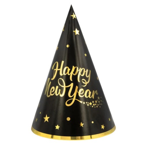 Czapeczki ze złotym napisem Happy New Year 6szt