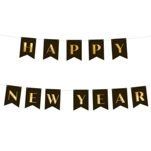 Baner Happy New Year czarny 220 cm
