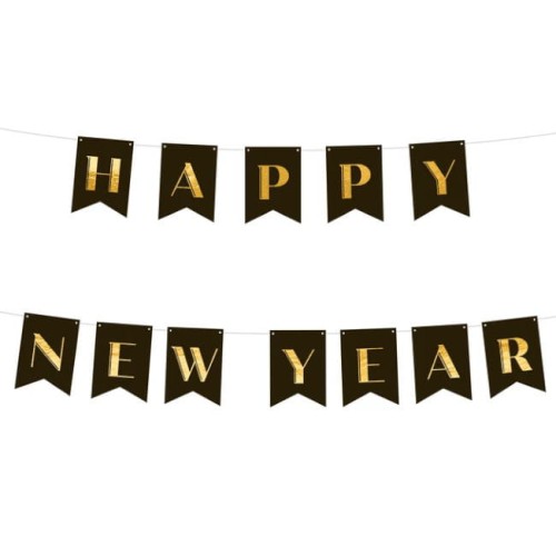 Baner Happy New Year czarny 220 cm