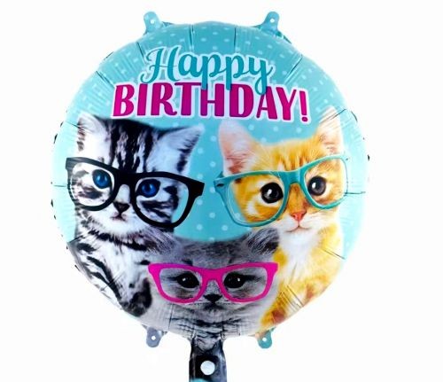 Balon foliowy 18'' Happy Birthday Kotki okulary