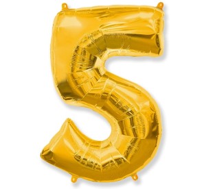 Balon foliowy Złoty 85 cm cyfra 5