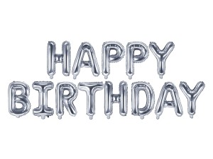 Balon foliowy Happy Birthday 340x35 cm Srebrny