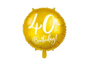 Balon foliowy 18'' Okrągły Złoty 40th Birthday