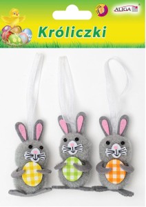 Króliczki wielkanocne szare z zawieszką 7cm 