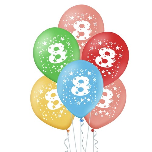 Balony 30 cm Cyfra 8 MIX metaliczno-pastelowy 5szt