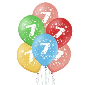 Balony 30 cm Cyfra 7 MIX metaliczno-pastelowy 5szt