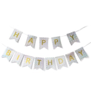 Baner Happy Birthday Srebrny Holograficzny 180 cm