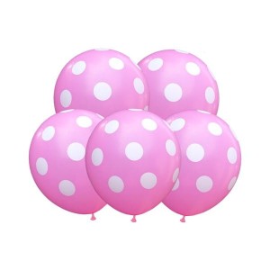 Balony 30 cm Kropki Białe Różowy 5 sztuk