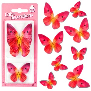Motyle różowe waflowe motylki zestaw dekoracja na tort opakowanie 8 sztuk