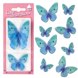 Motyle pastelowe Turkusowe waflowe motylki zestaw dekoracja na tort opakowanie 8 sztuk
