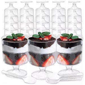 Pucharki pojemniki na nóżce okrągłe do deserów 200ml 10szt + łyżeczki