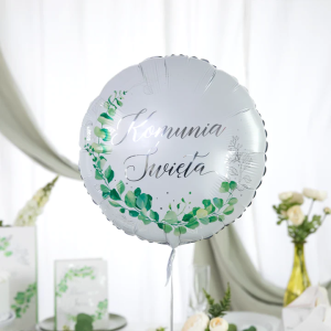 Balon foliowy 45 cm Komunia Eukaliptus srebrny