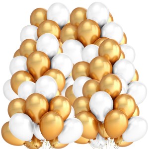 Balony MIX 100 sztuk Biało-Złoty(Metal-metal)