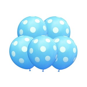Balony 30 cm Kropki Białe Niebieski 5 sztuk