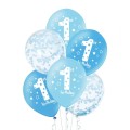 Zestaw balonów 1 Birthday Niebieskie 6 sztuk