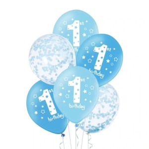 Zestaw balonów 1 Birthday Niebieskie 6 sztuk