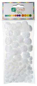 Pompony akrylowe Opal Białe 85szt KSPO-008