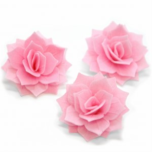 Różyczka rozalia jasny róż waflowa 3 szt 4cm ozdoba waflowa na tort 3 szt