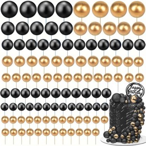 Zestaw ozdób do dekoracji na tort kulki kuleczki złote i czarne 108sztuk