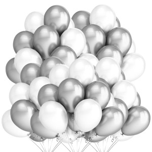 Balony MIX 50 sztuk Biało-Srebrny (Metal-metal)