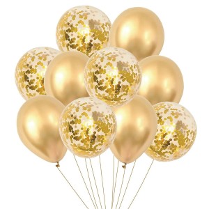 Zestaw balonów Mix Złote z konfetti 10 szt