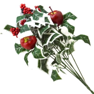 Gałązka ostrokrzew z jabłkami biało-zielona 38 cm