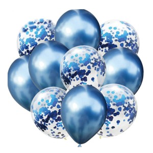 Zestaw balonów niebieski chrom z konfetti 12cali 