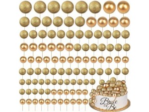 Zestaw ozdób do dekoracji na tort kulki kuleczki złote brokat 108sztuk