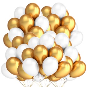 Balony MIX 50 sztuk Biało-Złoty(Metal-metal)