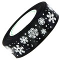 Wstążka nadruk Śnieżynki Czarna 25mm x 22,5m