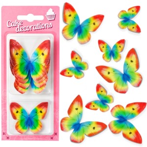 Motyle tęczowe waflowe motylki zestaw dekoracja na tort opakowanie 8 sztuk