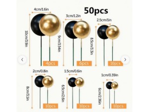 Zestaw ozdób do dekoracji na tort kulki kuleczki złote i czarne 50 sztuk