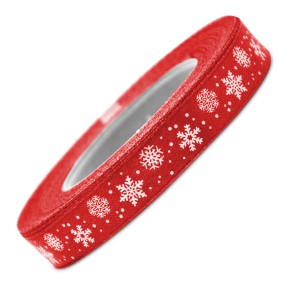 Wstążka nadruk Śnieżynki Czerwona 12mm x 22,5m