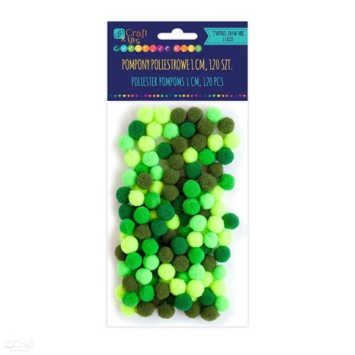 Pompony poliestrowe 1 cm Mix zielony 120 szt 029