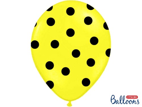 Balon Kropki Czarne Żółty 30 cm - na sztuki