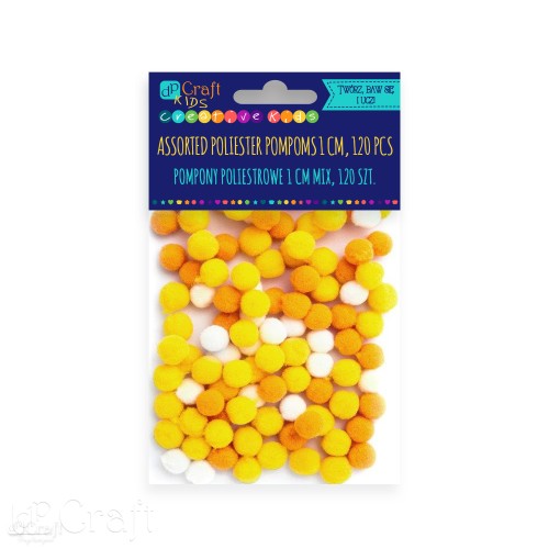 Pompony poliestrowe 1 cm Mix żółty 120 szt 053