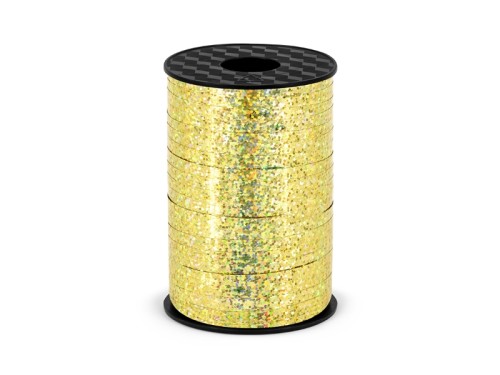 Wstążka plastikowa 5mm x 225m Holograf. Złota