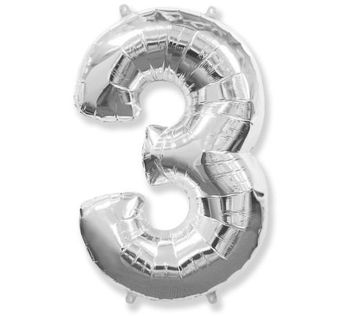 Balon foliowy Srebrny 38 cm cyfra 3