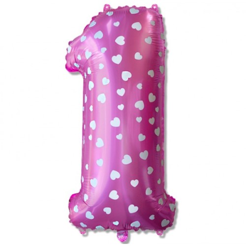 Balon foliowy Cyfra 1 w serca Różowa 75 cm