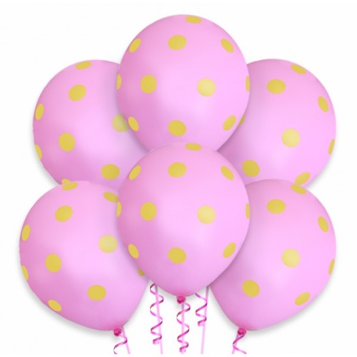 Balony 30 cm Kropki Żółte J.Różowy 5 sztuk